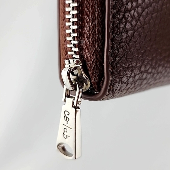 Co-Lab Small Zip Around Chestnut Brown Faux Leather Textured Pebbled Wallet - Picture 6 of 11